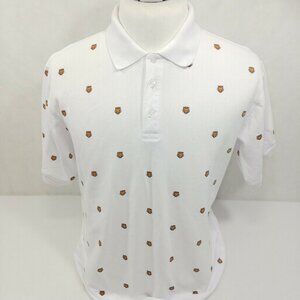 Linea Uomo White All Over Tigers Pique Cotton Blend S/S Golf Polo Shirt Mens L